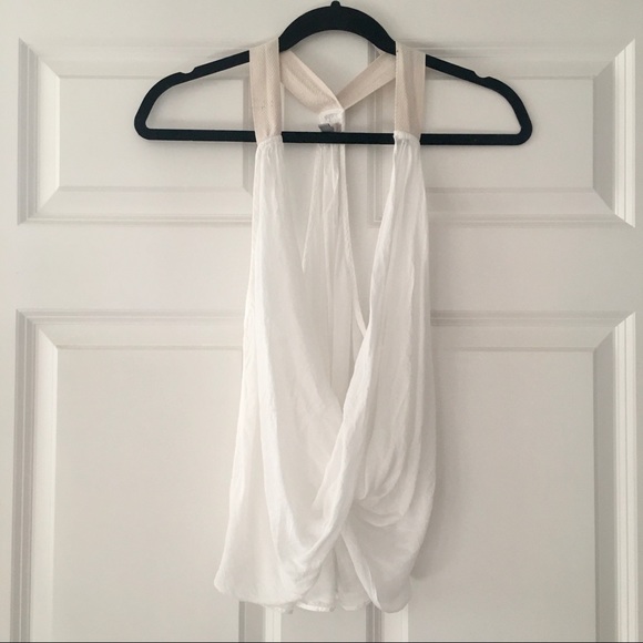 UO Ecote Lumi Twisted Surplice White Tank Top - Picture 5 of 16